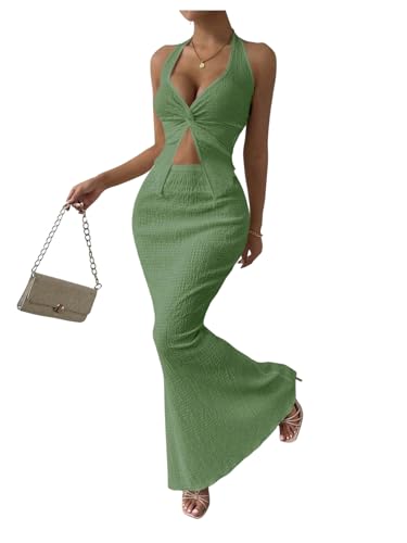 SOLY HUX Women's Two Piece Outfits Twist Front Halter Cami Tops and Skirt Summer Set