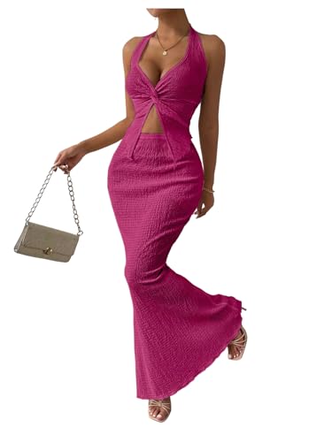 SOLY HUX Women's Two Piece Outfits Twist Front Halter Cami Tops and Skirt Summer Set