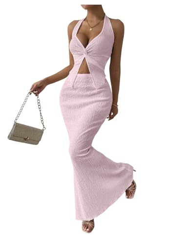 SOLY HUX Women's Two Piece Outfits Twist Front Halter Cami Tops and Skirt Summer Set