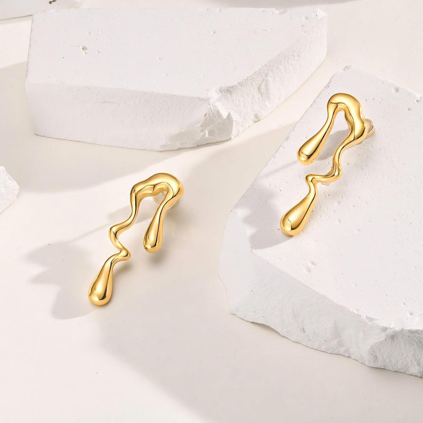 Womens Gold Studs Earrings, 14K Gold Plated Personality Big Stud Earring,Stainless Steel Hypoallergenic Ear Rings Trendy Jewelry,Christmas Birthday Gifts for Her Girlfriend Sister