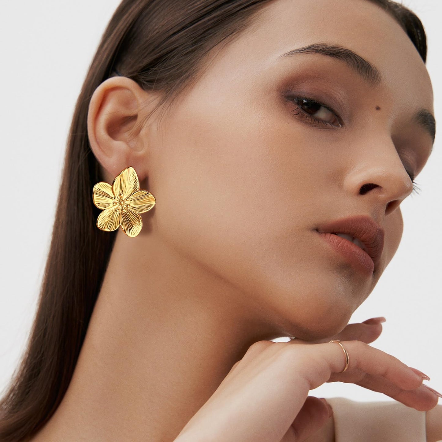 Womens Gold Studs Earrings, 14K Gold Plated Personality Big Stud Earring,Stainless Steel Hypoallergenic Ear Rings Trendy Jewelry,Christmas Birthday Gifts for Her Girlfriend Sister