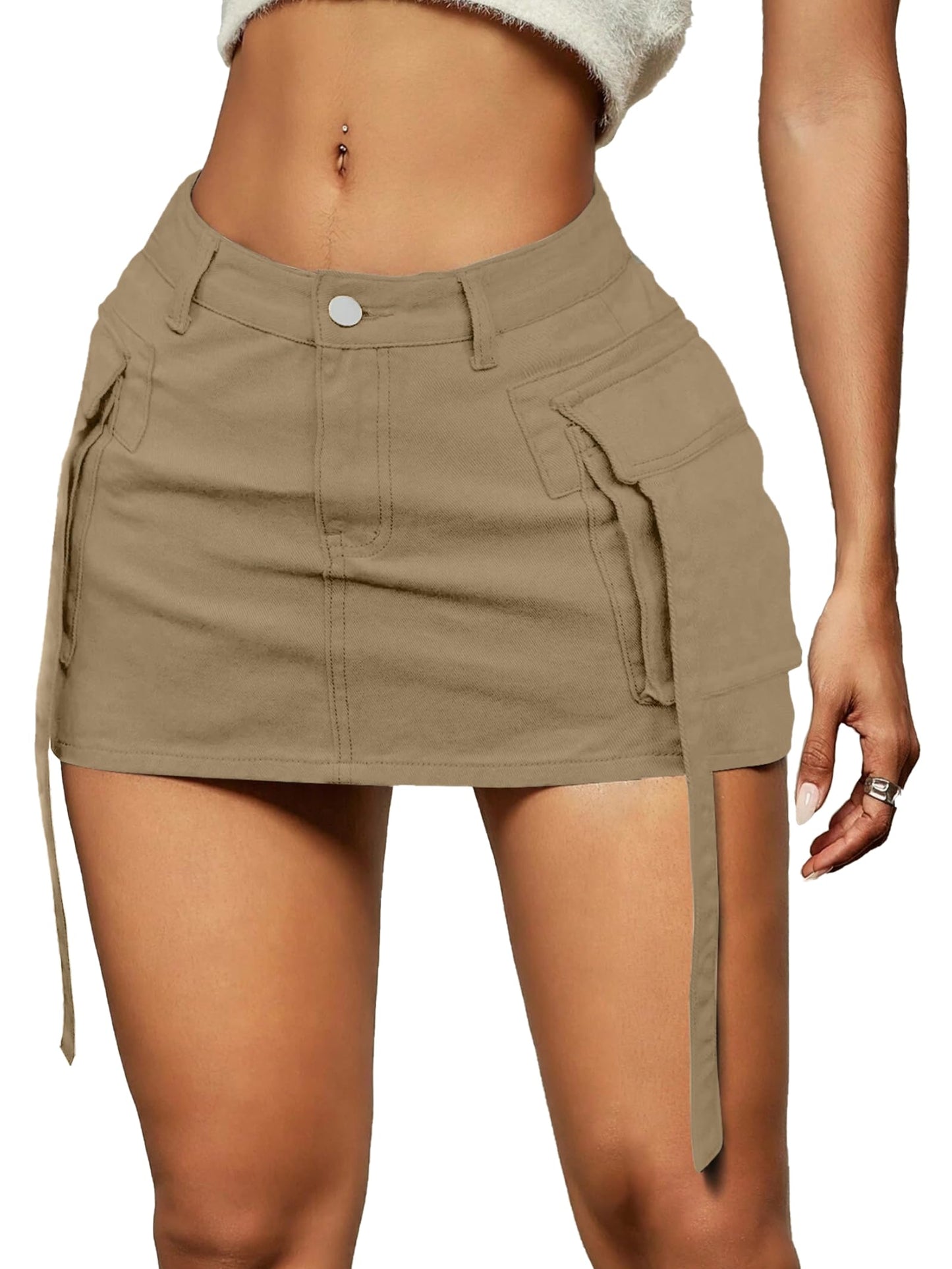 Cargo Skirt Women y2k Button Mini Jeans Skirt Denim Skirt with Pocket Low Waist