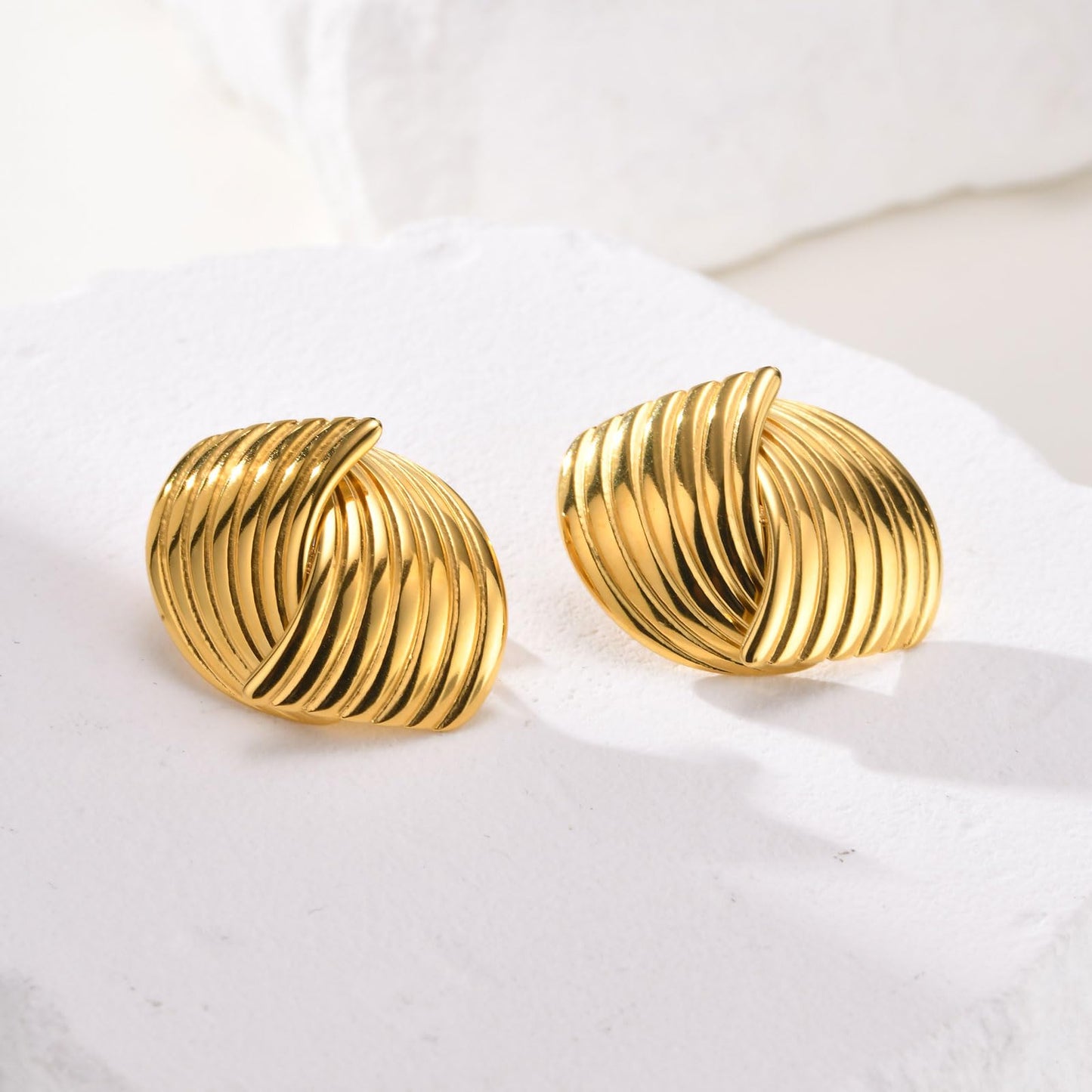 Womens Gold Studs Earrings, 14K Gold Plated Personality Big Stud Earring,Stainless Steel Hypoallergenic Ear Rings Trendy Jewelry,Christmas Birthday Gifts for Her Girlfriend Sister