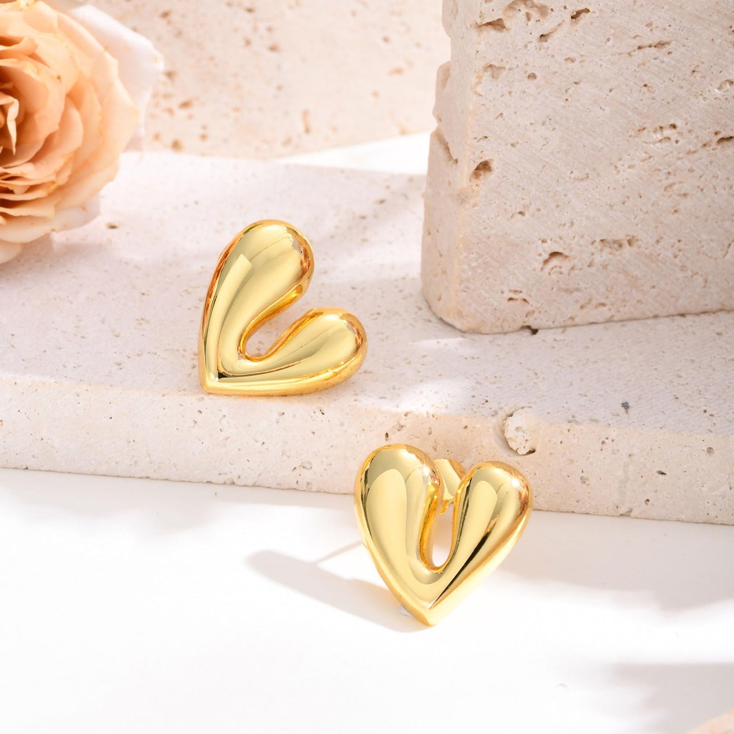 Womens Gold Studs Earrings, 14K Gold Plated Personality Big Stud Earring,Stainless Steel Hypoallergenic Ear Rings Trendy Jewelry,Christmas Birthday Gifts for Her Girlfriend Sister