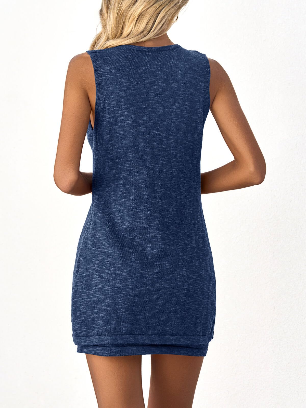 Tankaneo Womens 2 Piece Vacation Sets Sleeveless V Neck Long Vest Knit Top and Mini Skirt Summer Beach Outfits