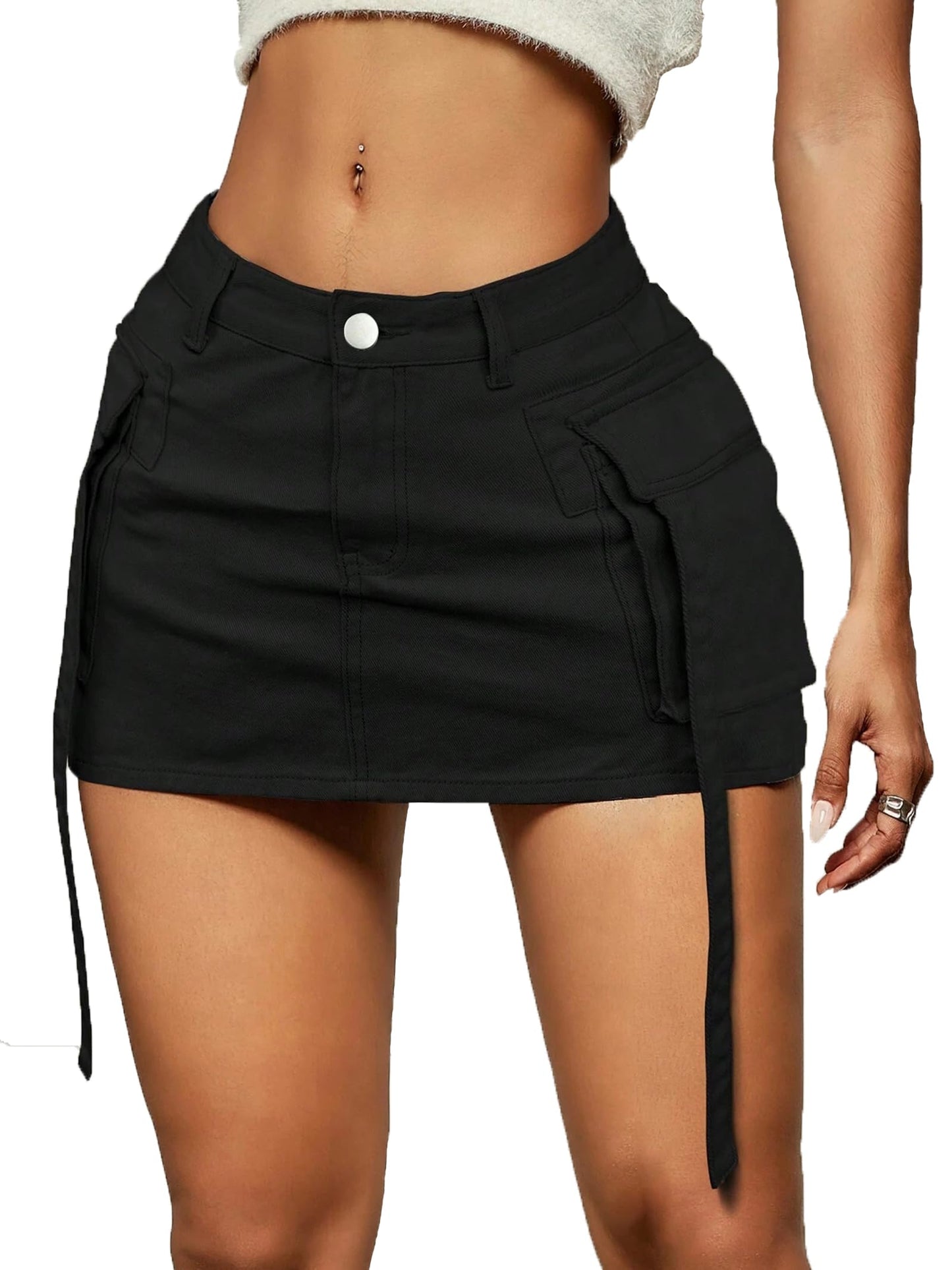 Cargo Skirt Women y2k Button Mini Jeans Skirt Denim Skirt with Pocket Low Waist