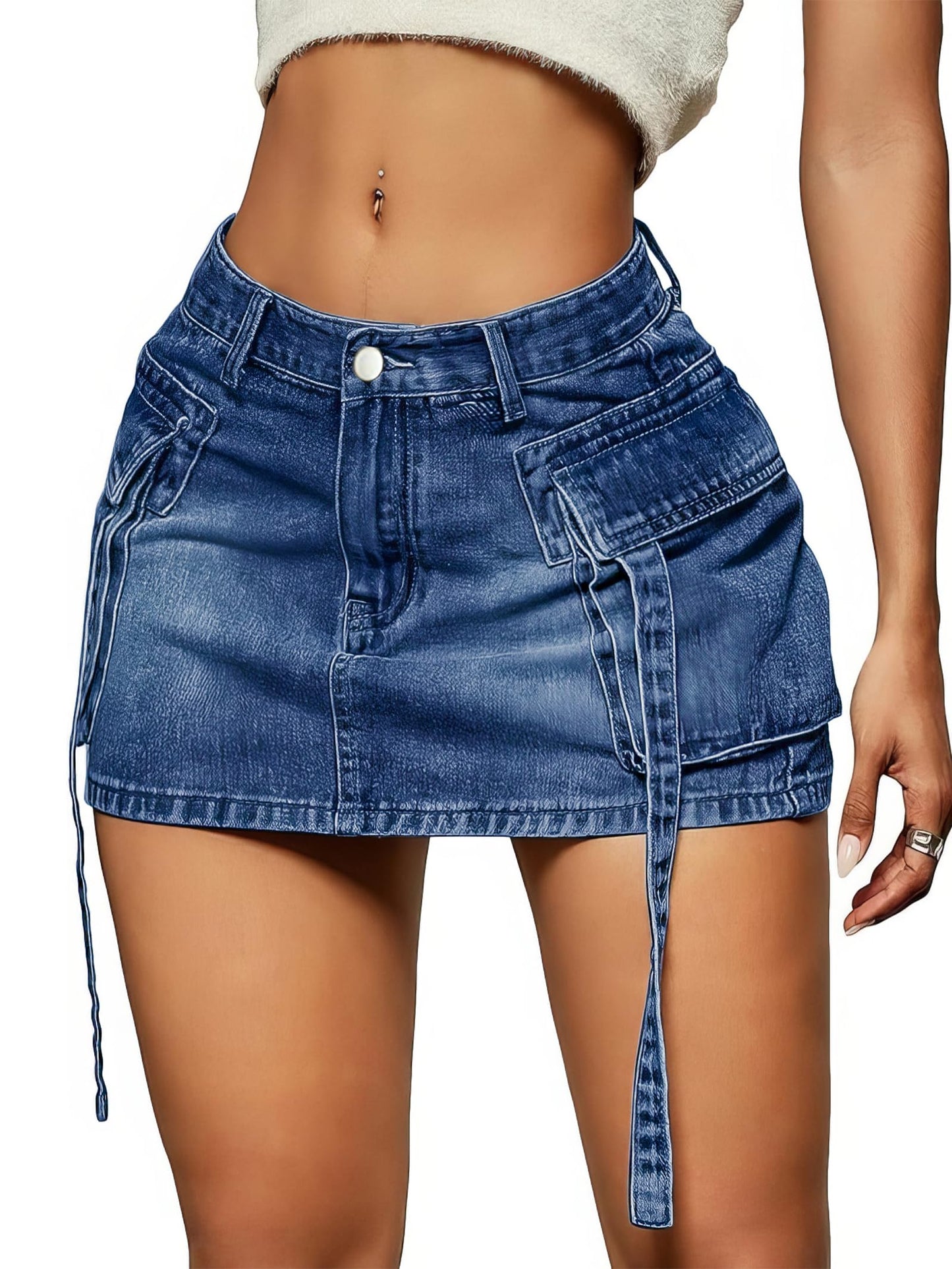 Cargo Skirt Women y2k Button Mini Jeans Skirt Denim Skirt with Pocket Low Waist