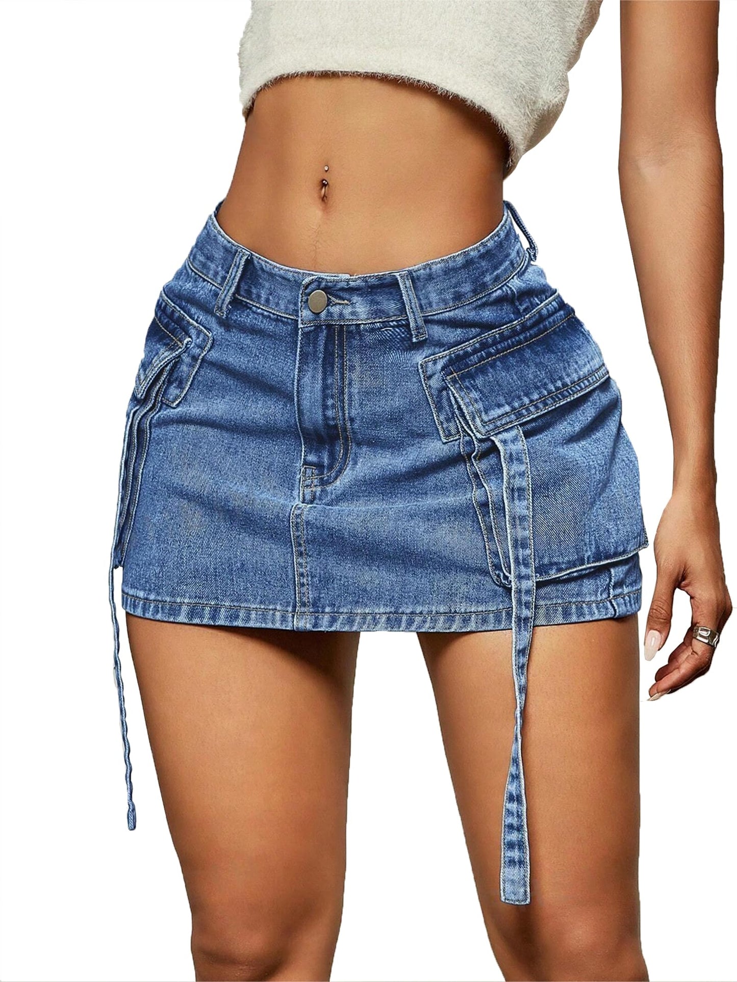 Cargo Skirt Women y2k Button Mini Jeans Skirt Denim Skirt with Pocket Low Waist