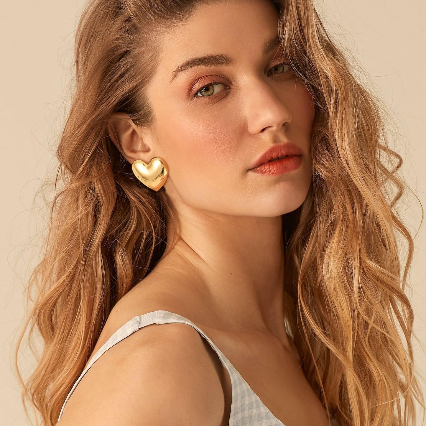 Womens Gold Studs Earrings, 14K Gold Plated Personality Big Stud Earring,Stainless Steel Hypoallergenic Ear Rings Trendy Jewelry,Christmas Birthday Gifts for Her Girlfriend Sister