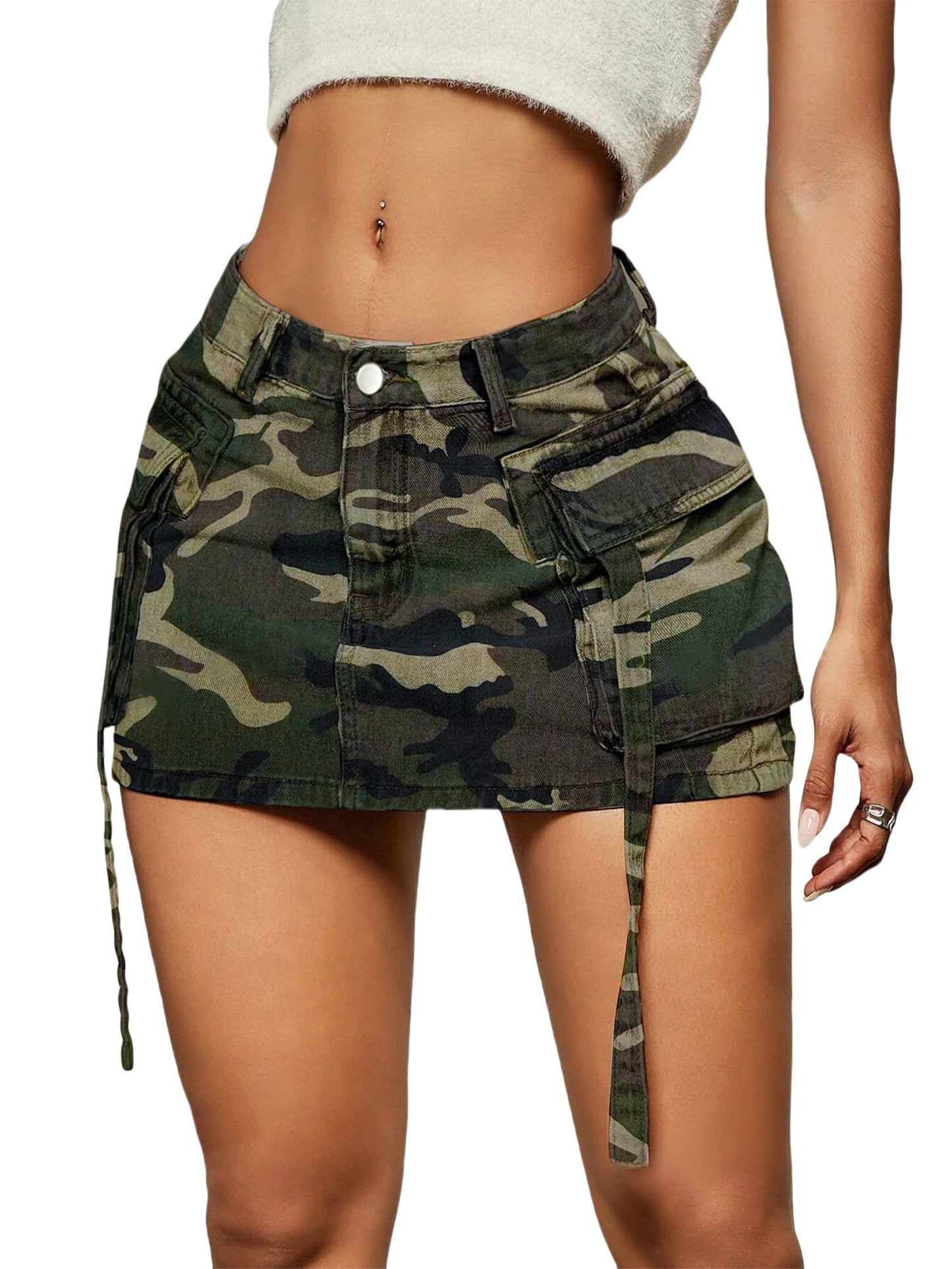Cargo Skirt Women y2k Button Mini Jeans Skirt Denim Skirt with Pocket Low Waist
