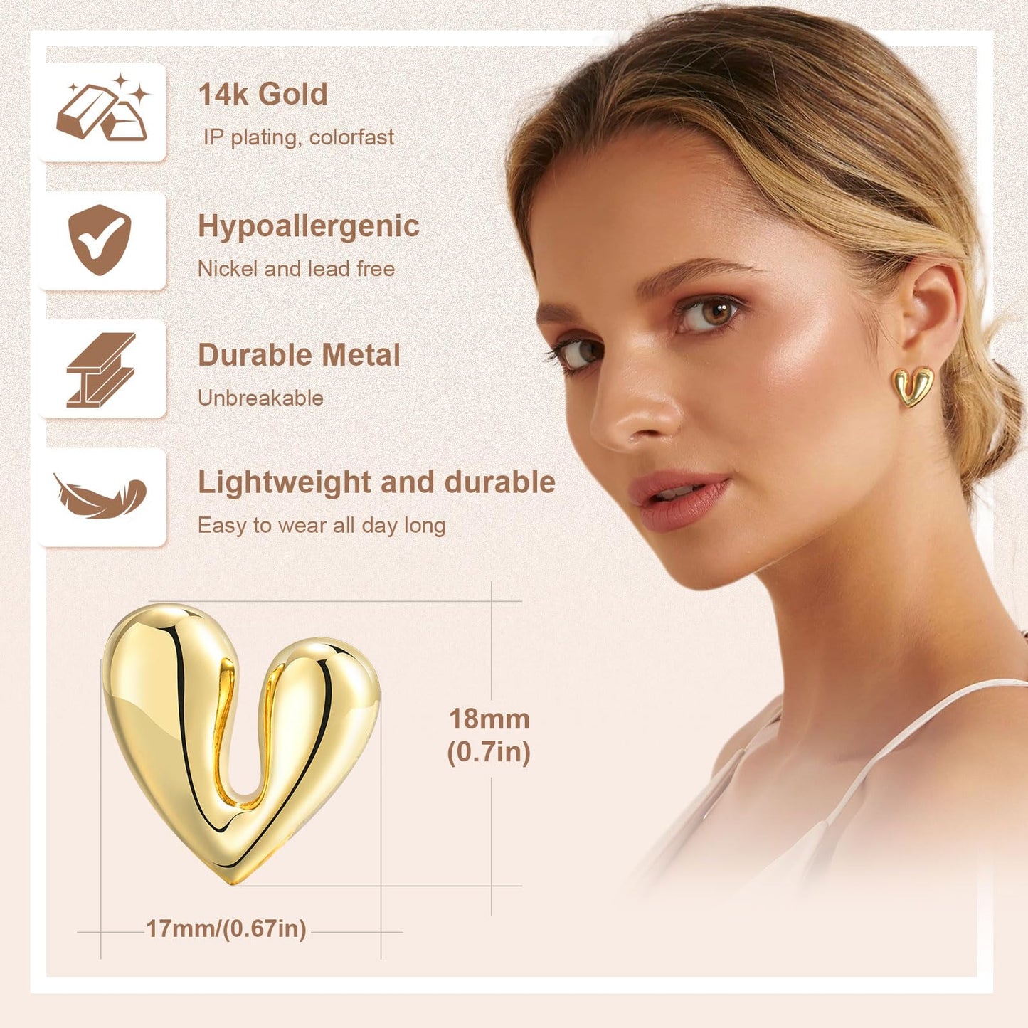 Womens Gold Studs Earrings, 14K Gold Plated Personality Big Stud Earring,Stainless Steel Hypoallergenic Ear Rings Trendy Jewelry,Christmas Birthday Gifts for Her Girlfriend Sister