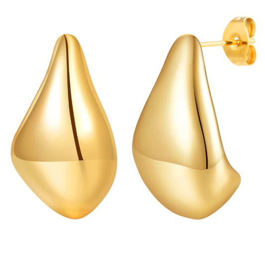Womens Gold Studs Earrings, 14K Gold Plated Personality Big Stud Earring,Stainless Steel Hypoallergenic Ear Rings Trendy Jewelry,Christmas Birthday Gifts for Her Girlfriend Sister