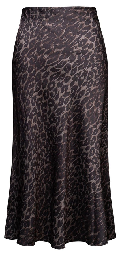 Womens Leopard Print Skirt Midi Long Length Silk Satin High Waist Elastic Skirts
