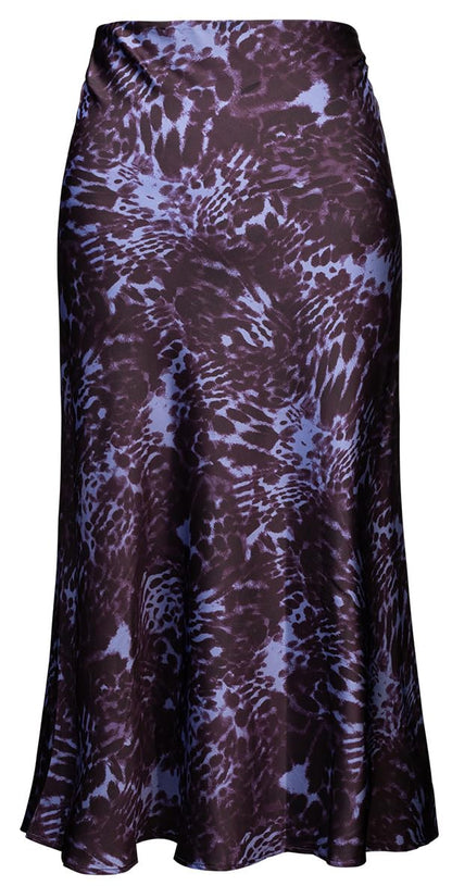 Womens Leopard Print Skirt Midi Long Length Silk Satin High Waist Elastic Skirts