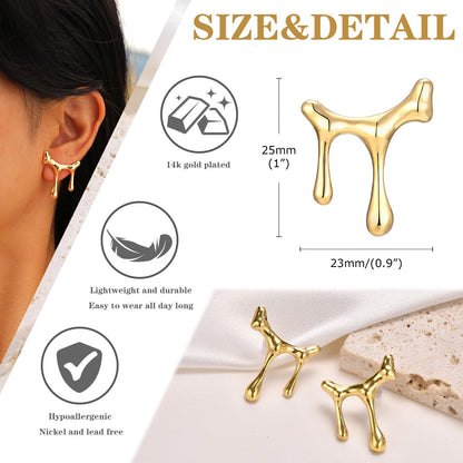 Womens Gold Studs Earrings, 14K Gold Plated Personality Big Stud Earring,Stainless Steel Hypoallergenic Ear Rings Trendy Jewelry,Christmas Birthday Gifts for Her Girlfriend Sister