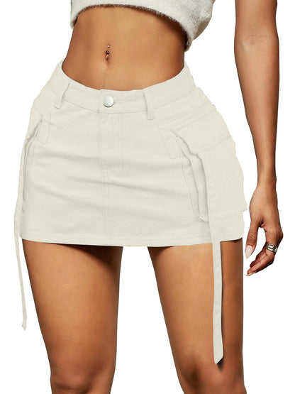 Cargo Skirt Women y2k Button Mini Jeans Skirt Denim Skirt with Pocket Low Waist