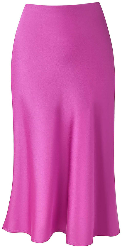 Womens Leopard Print Skirt Midi Long Length Silk Satin High Waist Elastic Skirts