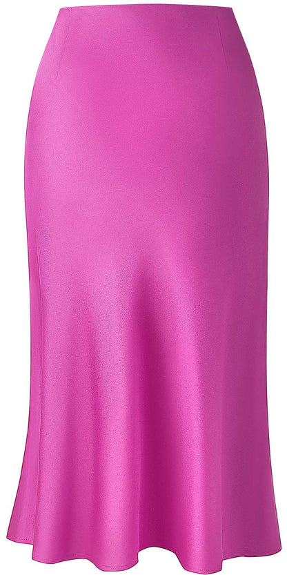 Womens Leopard Print Skirt Midi Long Length Silk Satin High Waist Elastic Skirts