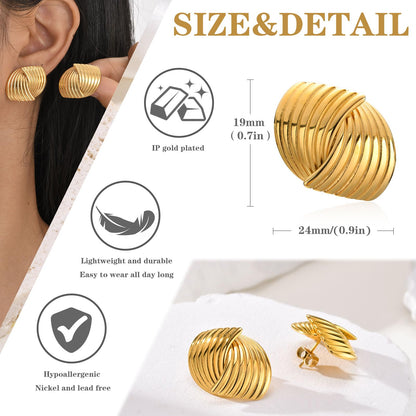 Womens Gold Studs Earrings, 14K Gold Plated Personality Big Stud Earring,Stainless Steel Hypoallergenic Ear Rings Trendy Jewelry,Christmas Birthday Gifts for Her Girlfriend Sister