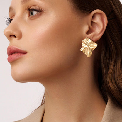 Womens Gold Studs Earrings, 14K Gold Plated Personality Big Stud Earring,Stainless Steel Hypoallergenic Ear Rings Trendy Jewelry,Christmas Birthday Gifts for Her Girlfriend Sister