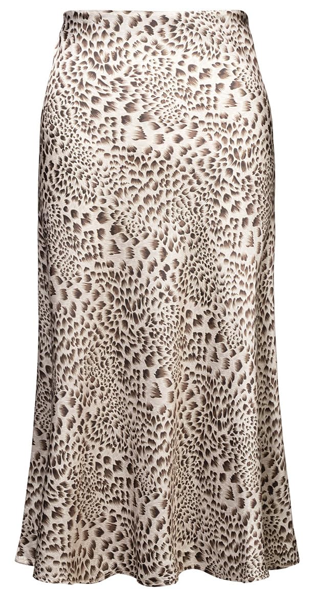 Womens Leopard Print Skirt Midi Long Length Silk Satin High Waist Elastic Skirts