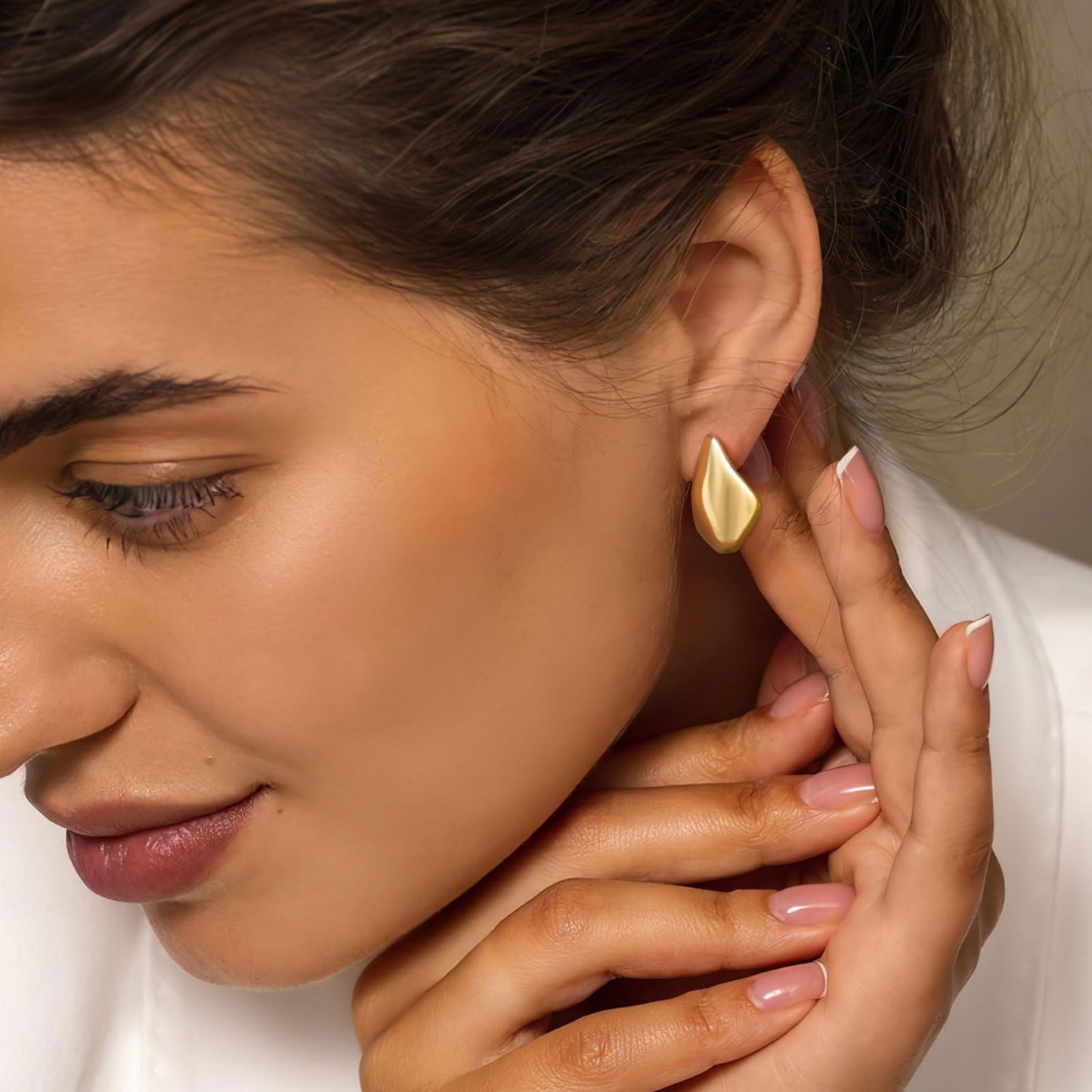 Womens Gold Studs Earrings, 14K Gold Plated Personality Big Stud Earring,Stainless Steel Hypoallergenic Ear Rings Trendy Jewelry,Christmas Birthday Gifts for Her Girlfriend Sister
