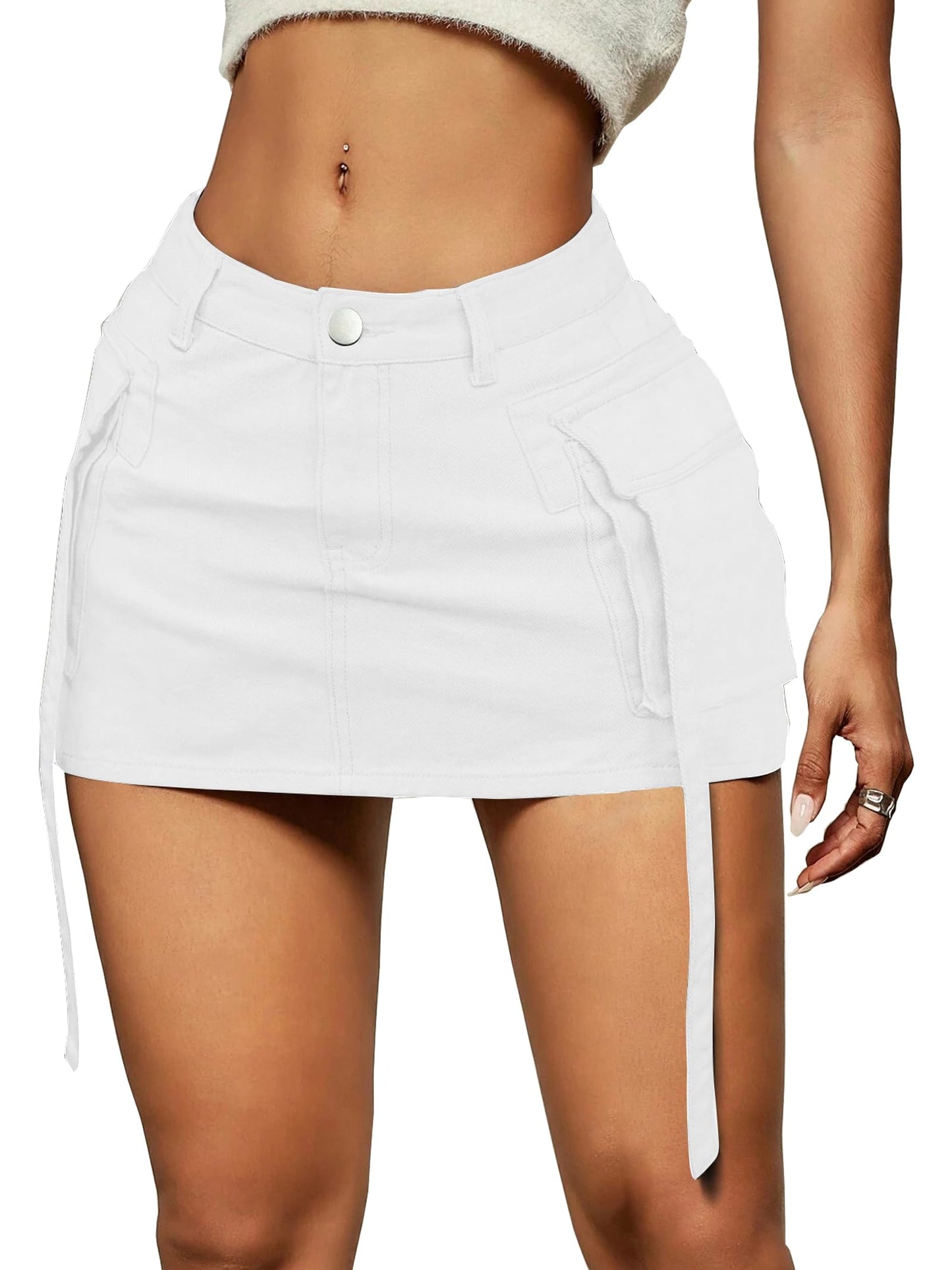 Cargo Skirt Women y2k Button Mini Jeans Skirt Denim Skirt with Pocket Low Waist