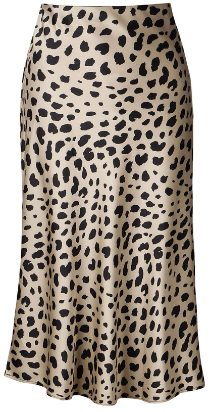 Womens Leopard Print Skirt Midi Long Length Silk Satin High Waist Elastic Skirts