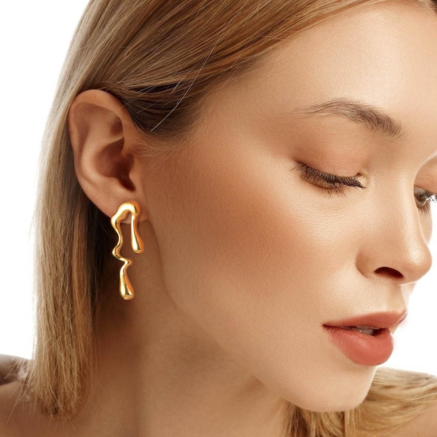 Womens Gold Studs Earrings, 14K Gold Plated Personality Big Stud Earring,Stainless Steel Hypoallergenic Ear Rings Trendy Jewelry,Christmas Birthday Gifts for Her Girlfriend Sister