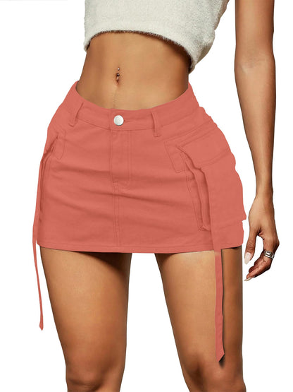 Cargo Skirt Women y2k Button Mini Jeans Skirt Denim Skirt with Pocket Low Waist